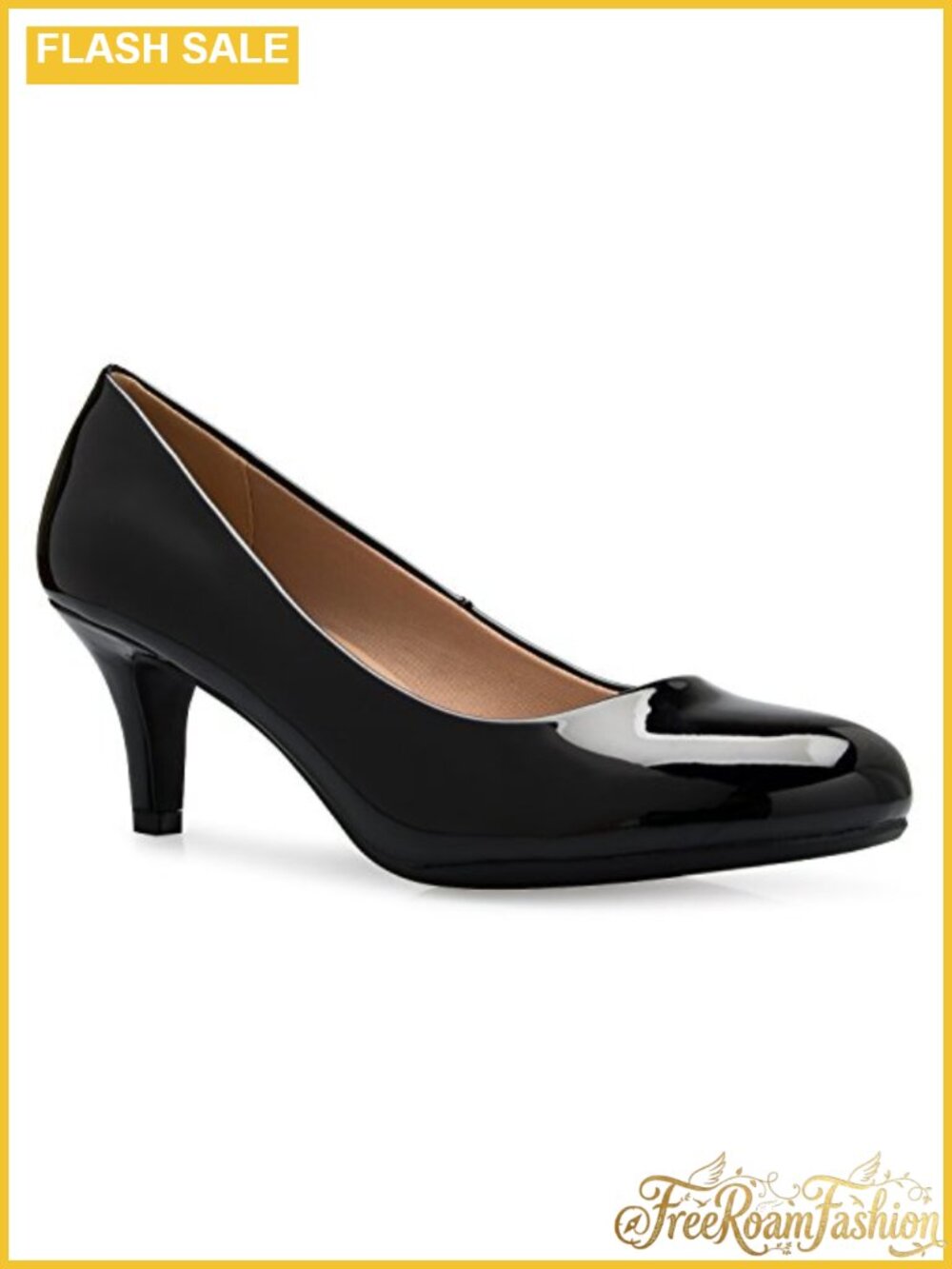 Classic Round Toe Kitten Low Mid Heel Dress Pumps Comfort Sole